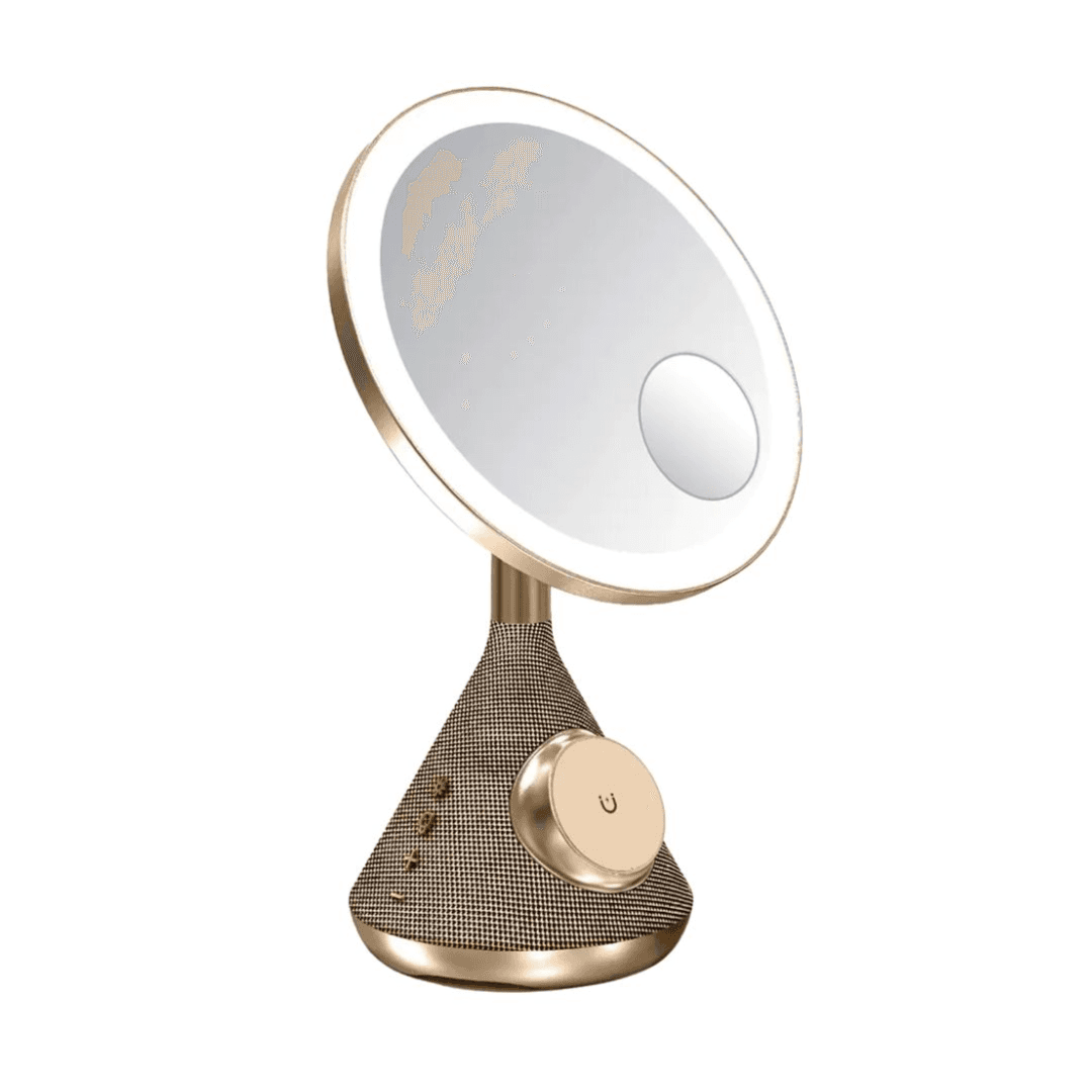 Porodo Zoomed Mirror With Speaker & Wireless Charger-Gold Color